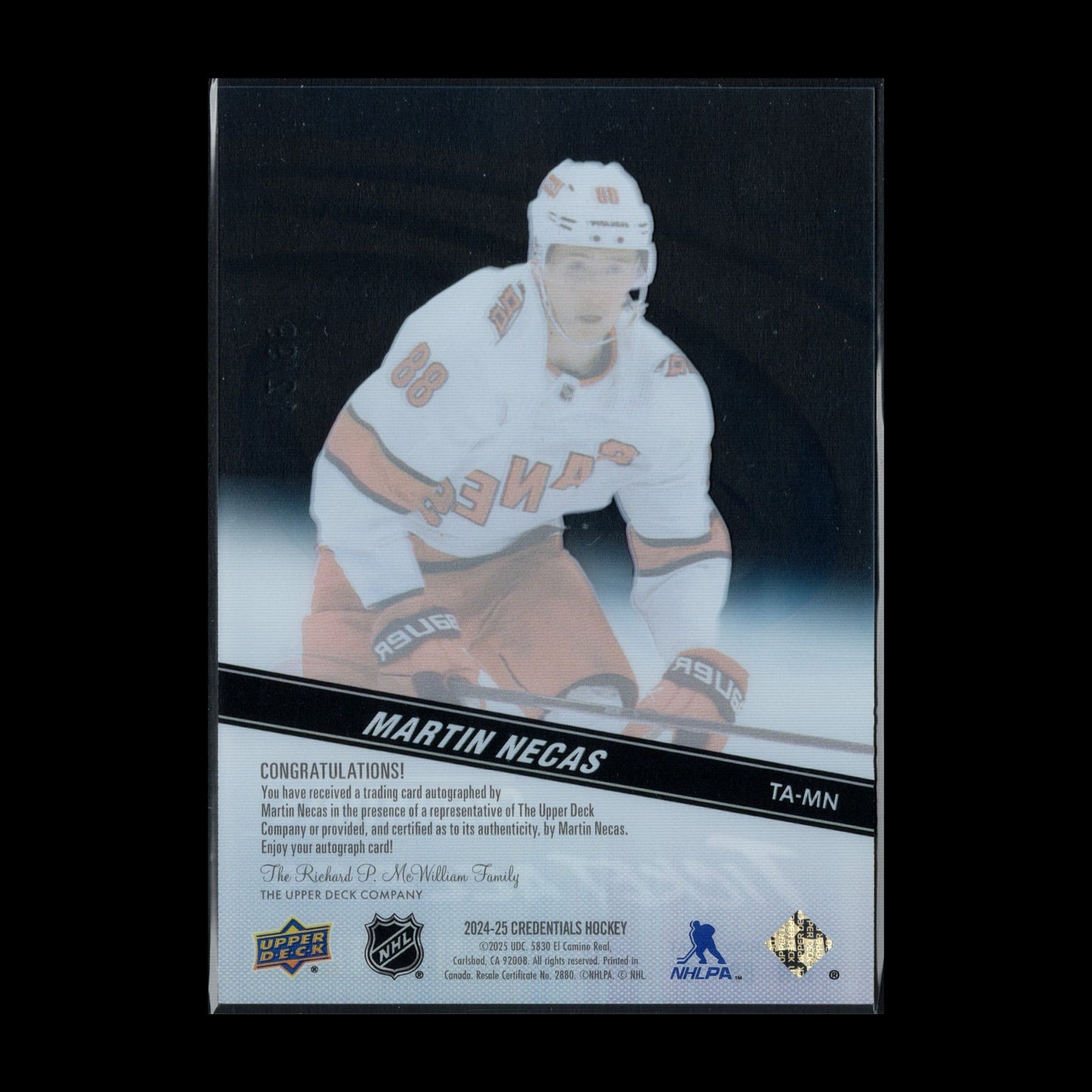 2024-25 UD Credentials MARTIN NECAS #TA-MN Ticket Access Autograph /99