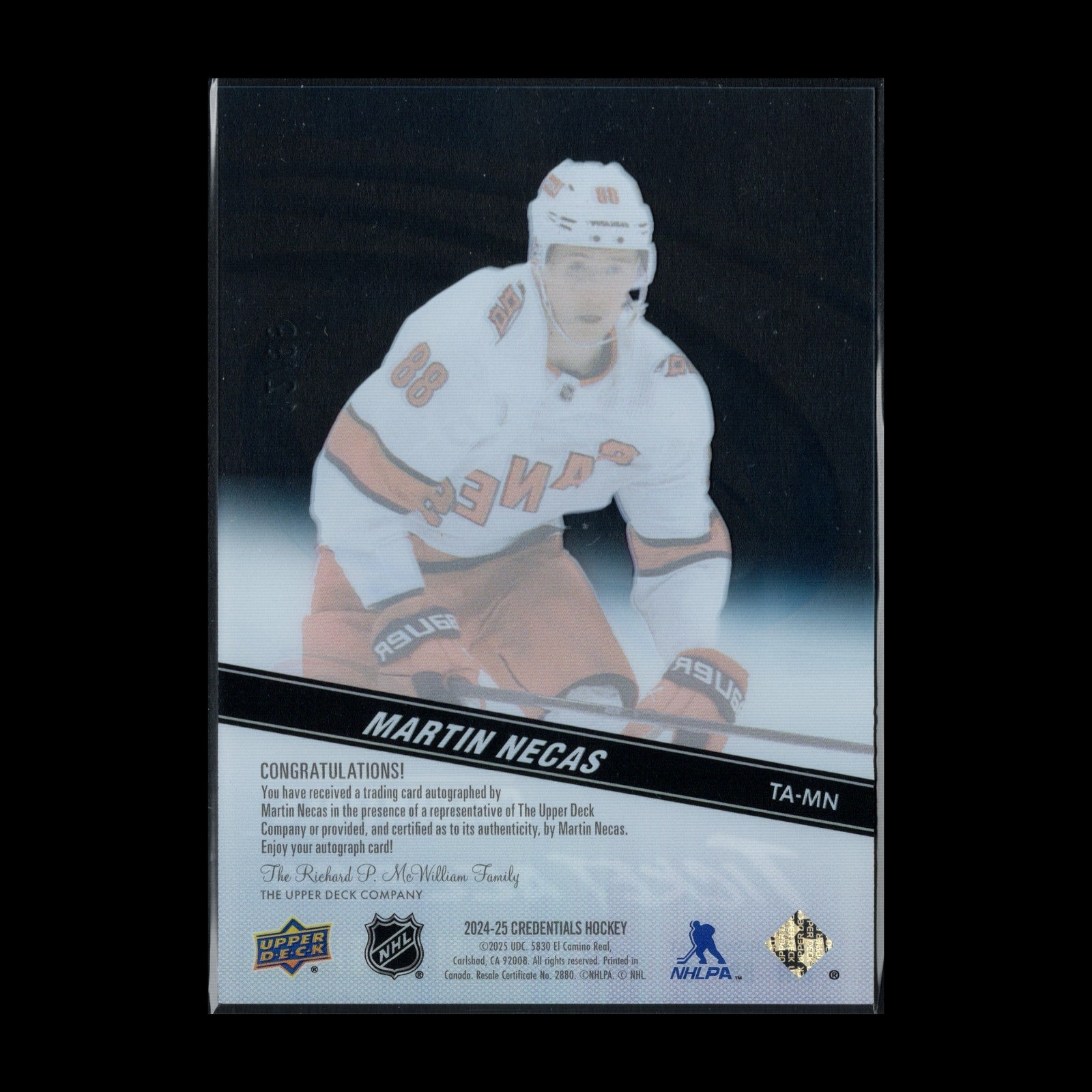2024-25 UD Credentials MARTIN NECAS #TA-MN Ticket Access Autograph /99