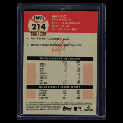 2022 Topps Chrome Platinum Anniversary GAVIN LUX #214 Aqua Lava Refractor /299