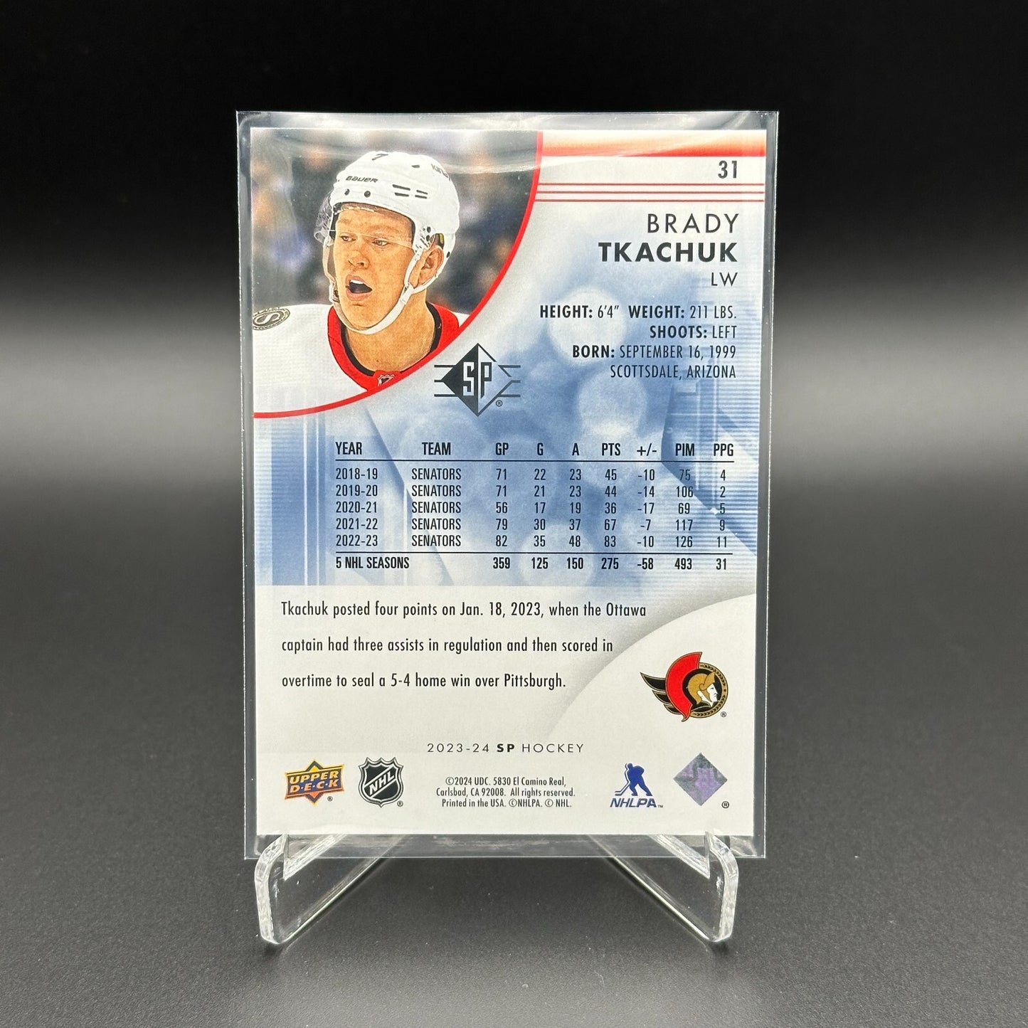2023-24 UD SP Authentic BRADY TKACHUK #31 Blue parallel - Ottawa Senators