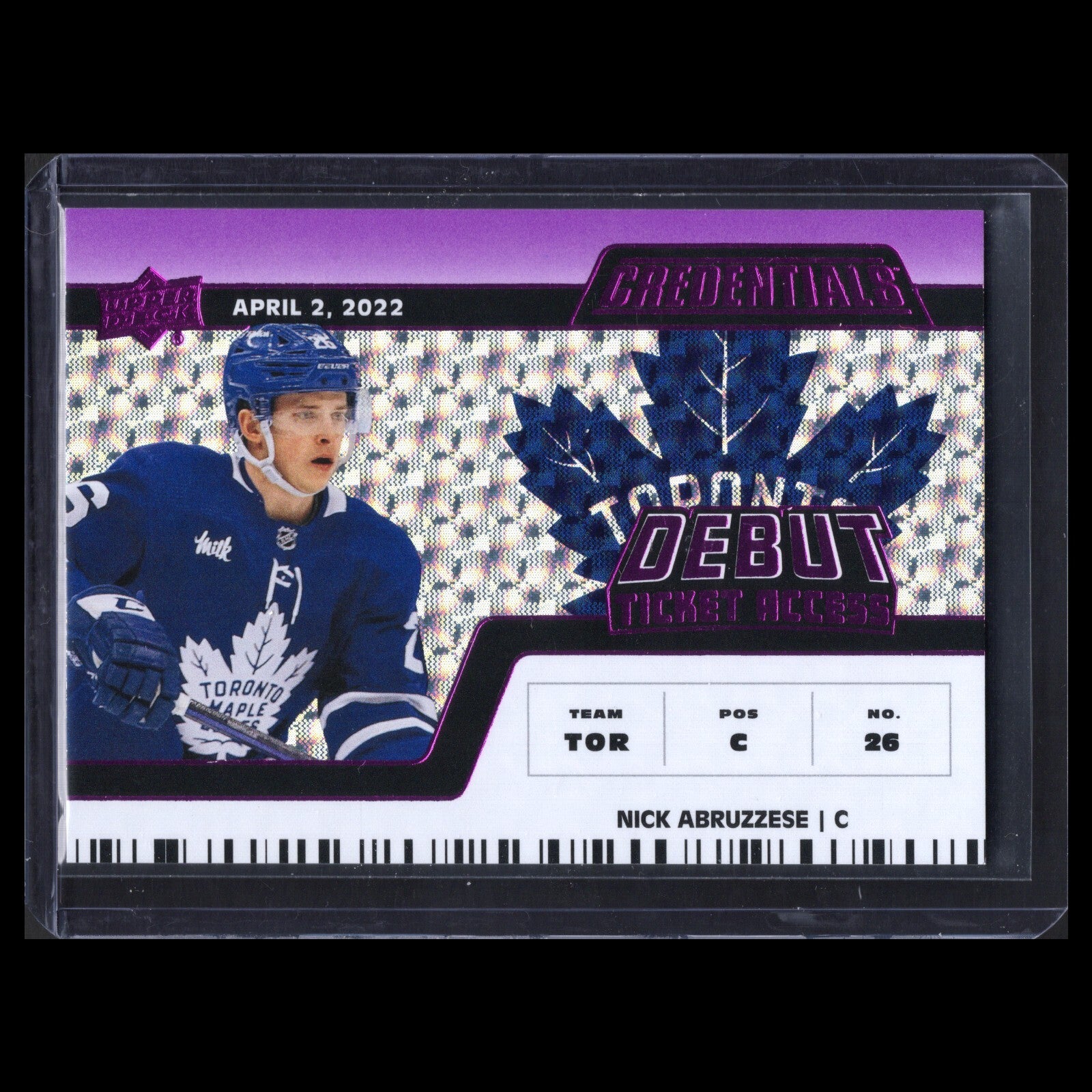 2022-23 UD Credentials NICK ABRUZZESE #146 Debut Ticket Access Purple 6/10