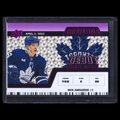 2022-23 UD Credentials NICK ABRUZZESE #146 Debut Ticket Access Purple 6/10