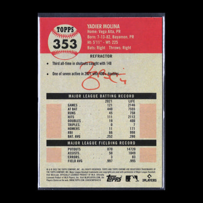 2022 Topps Chrome Platinum Anniversary YADIER MOLINA #353 Refractor