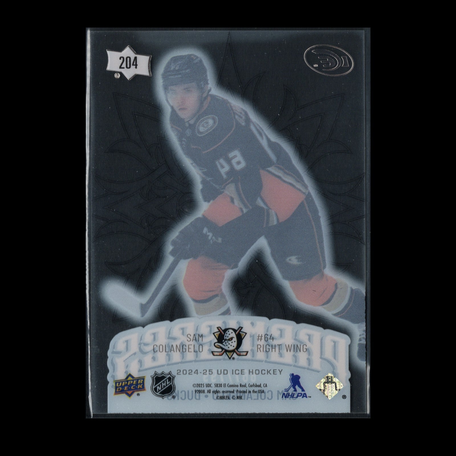 2024-25 UD Ice SAM COLANGELO #204 Premieres Rookie RC /799 - Anaheim Ducks