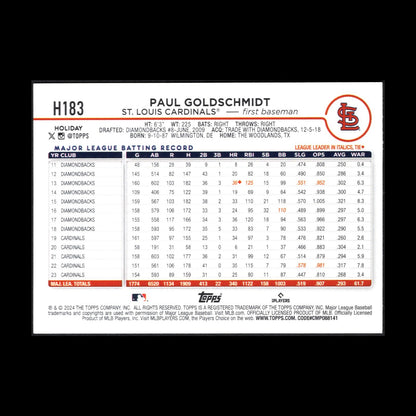 2024 Topps Holiday PAUL GOLDSCHMIDT #H183 Holiday Tree - St. Louis Cardinals