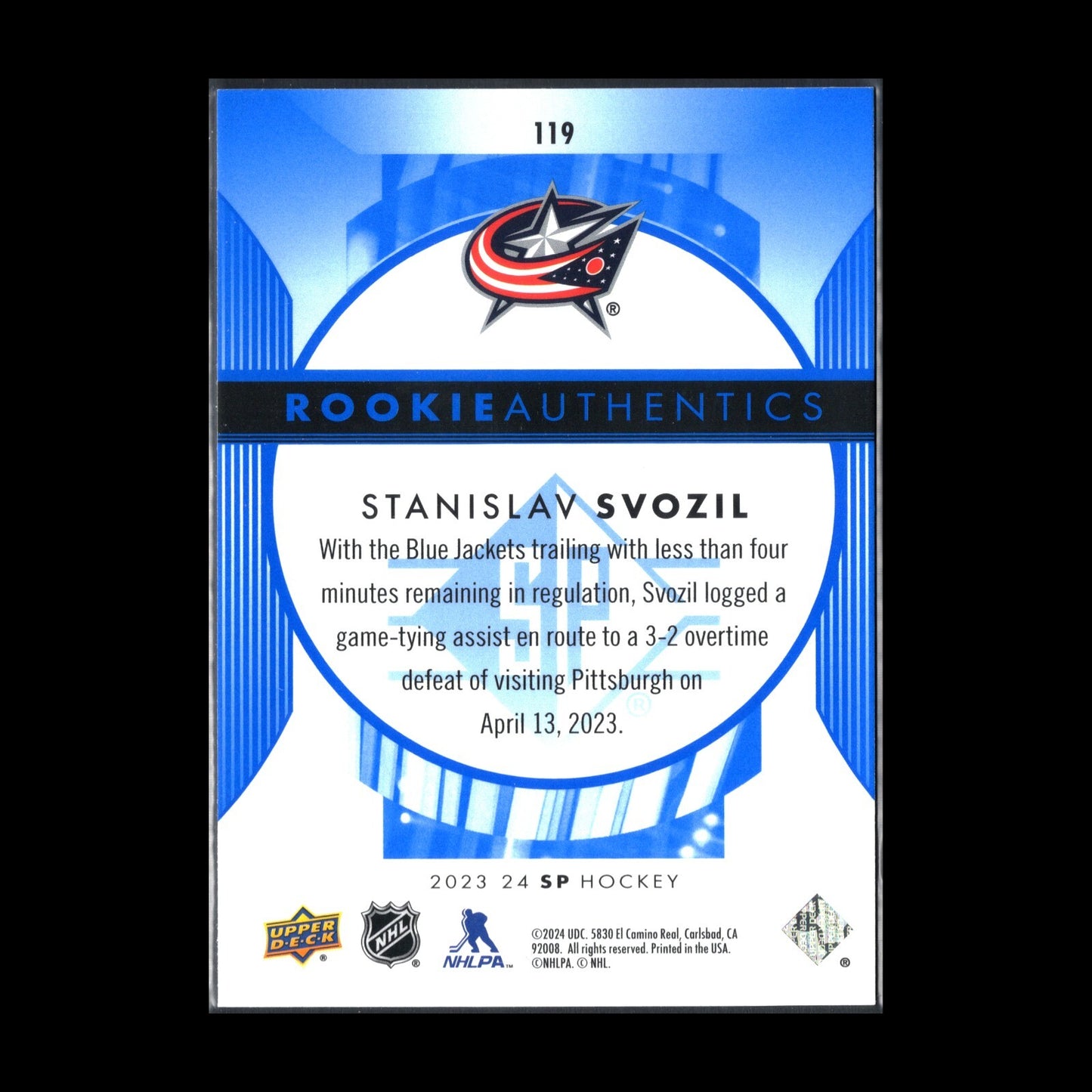 2023-24 UD SP Authentic STANISLAV SVOZIL #119 Rookie Authentics