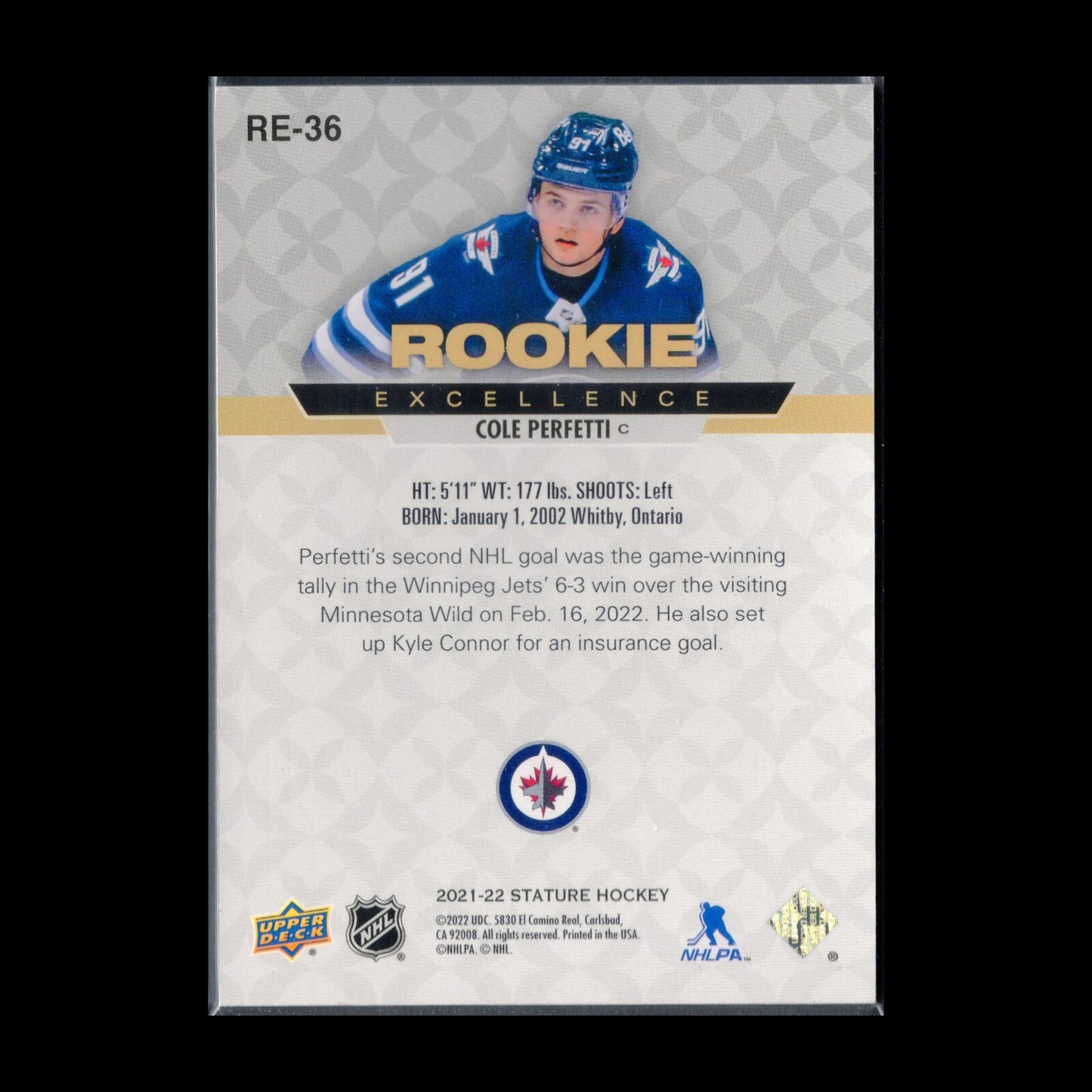 2021-22 UD Stature COLE PERFETTI #RE-36 Rookie Excellence Red /75