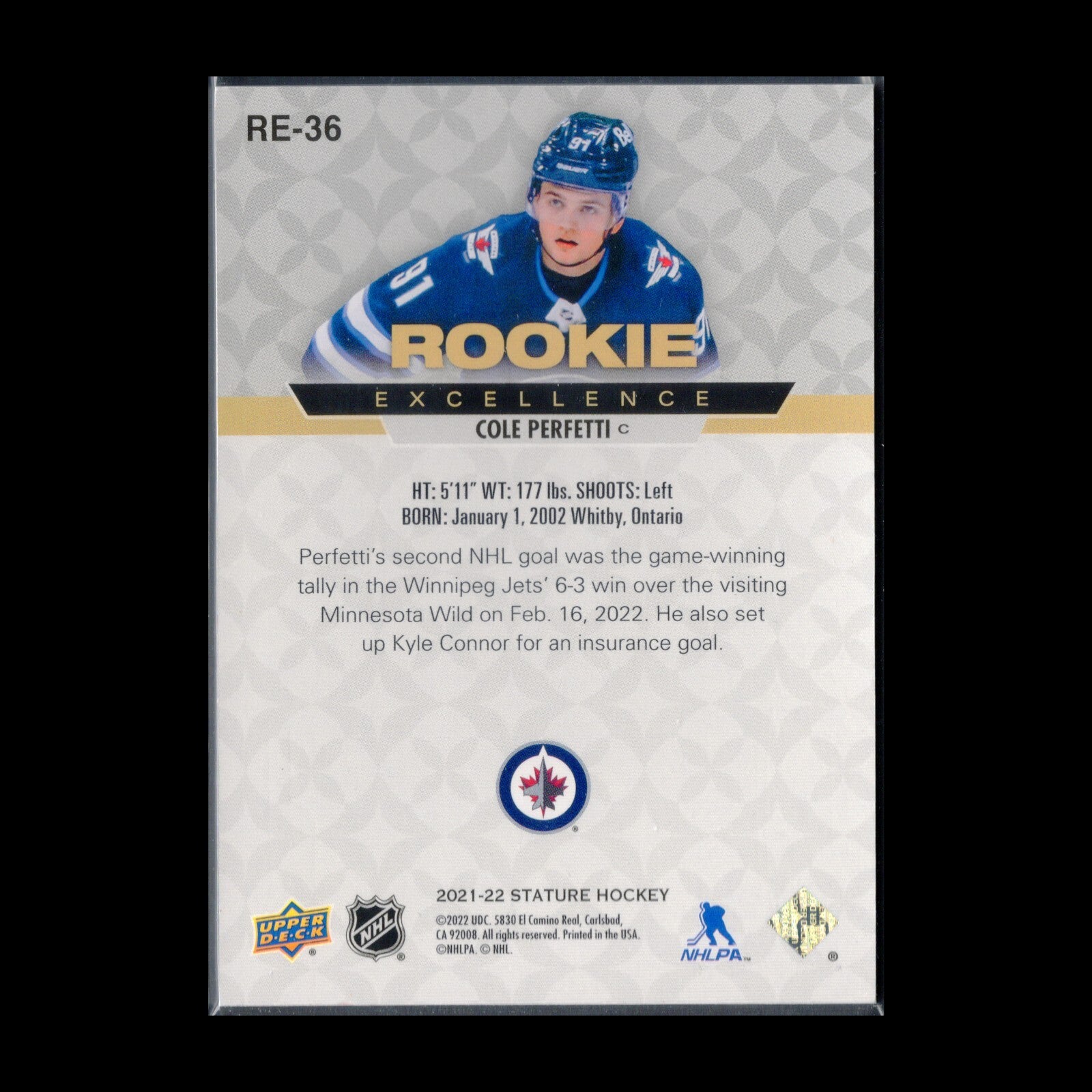 2021-22 UD Stature COLE PERFETTI #RE-36 Rookie Excellence Red /75