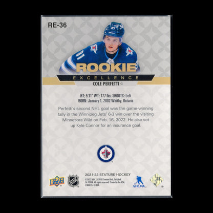 2021-22 UD Stature COLE PERFETTI #RE-36 Rookie Excellence Red /75