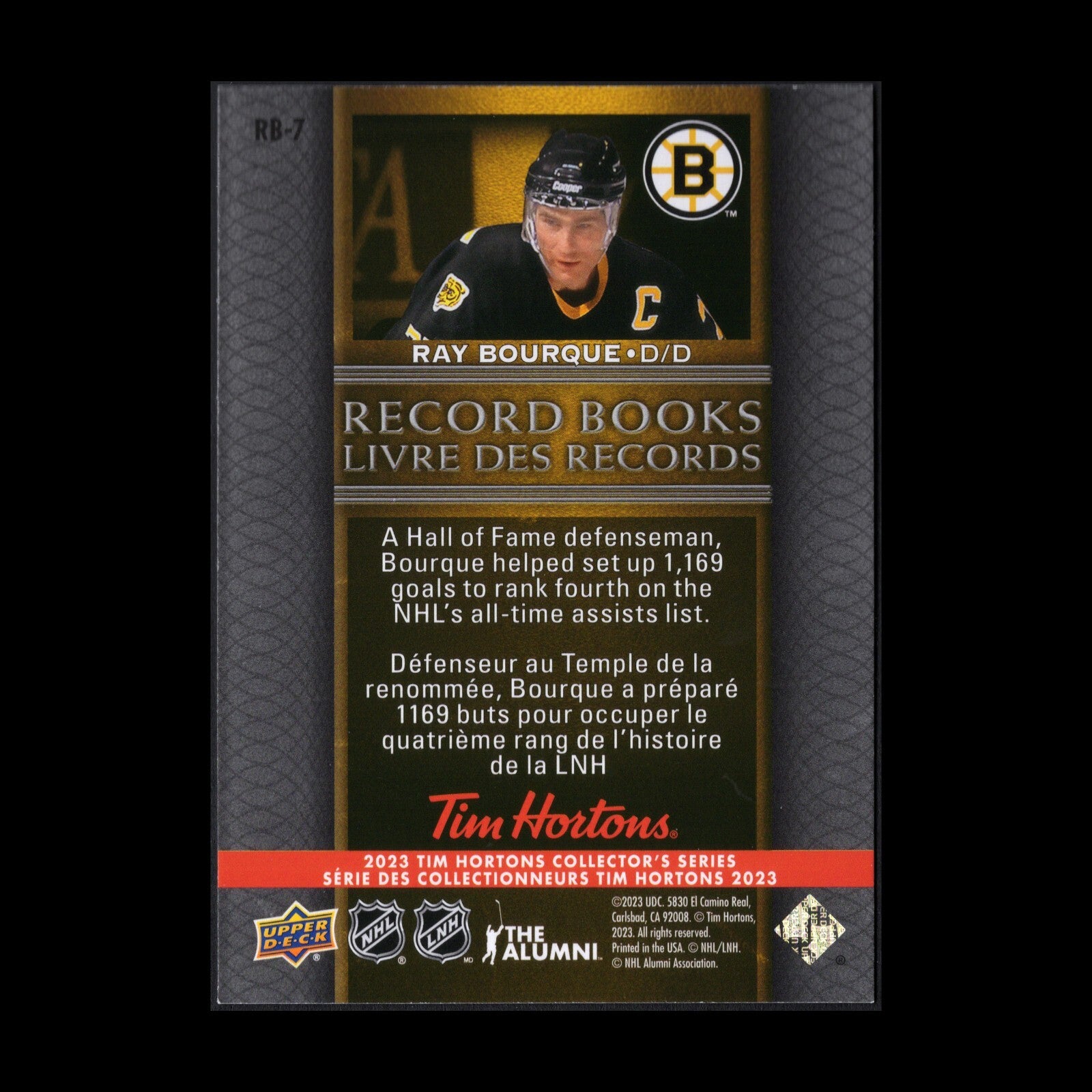 2023 UD Tim Hortons RAY BOURQUE #RB-7 Record Books - Boston Bruins
