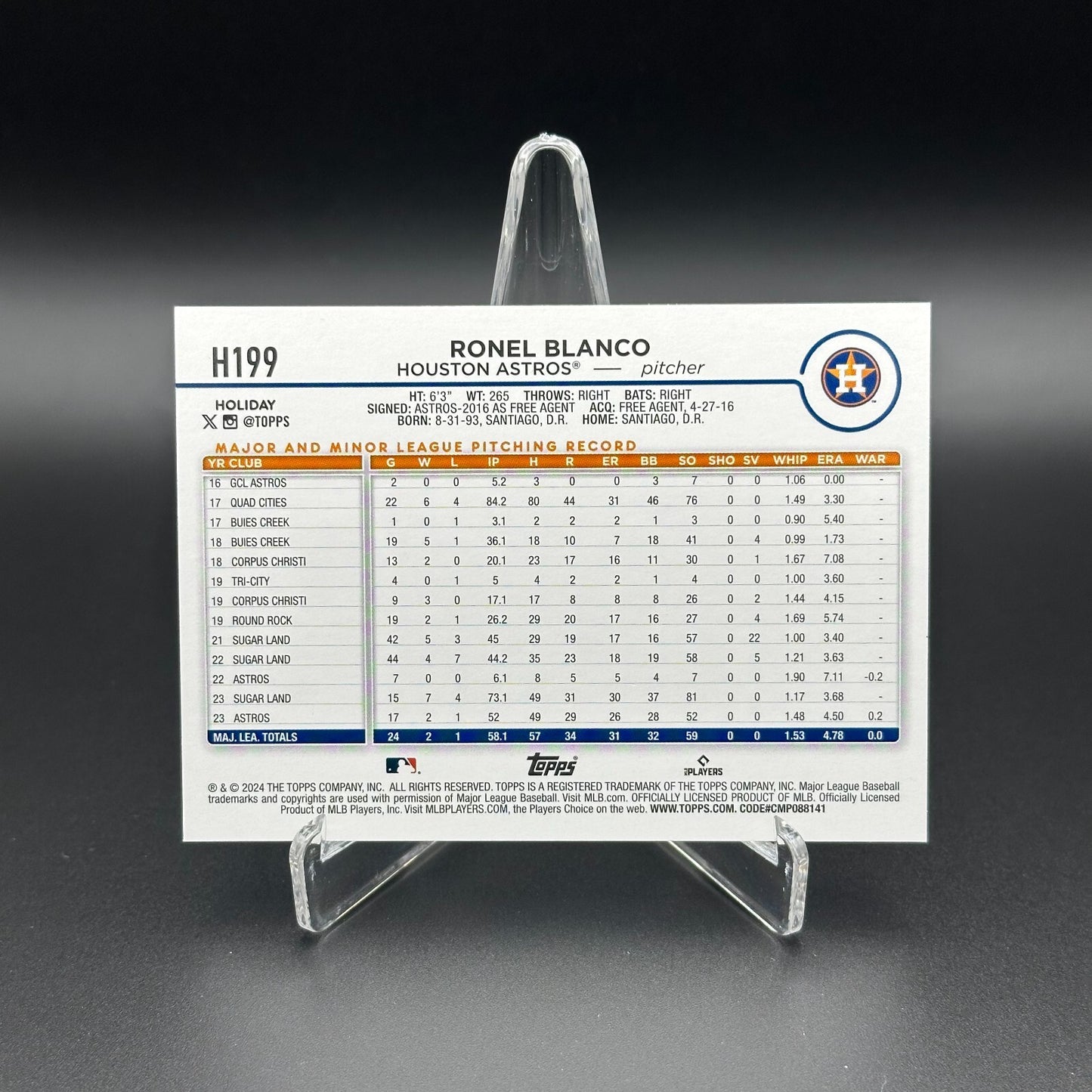 2024 Topps Holiday RONEL BLANCO #H199 Holiday Tree RC - Houston Astros