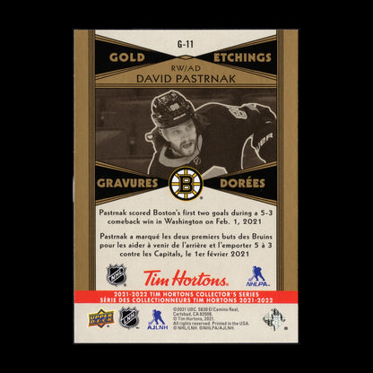 2021-22 UD Tim Hortons DAVID PASTRNAK #G-11 Gold Etchings - Boston Bruins