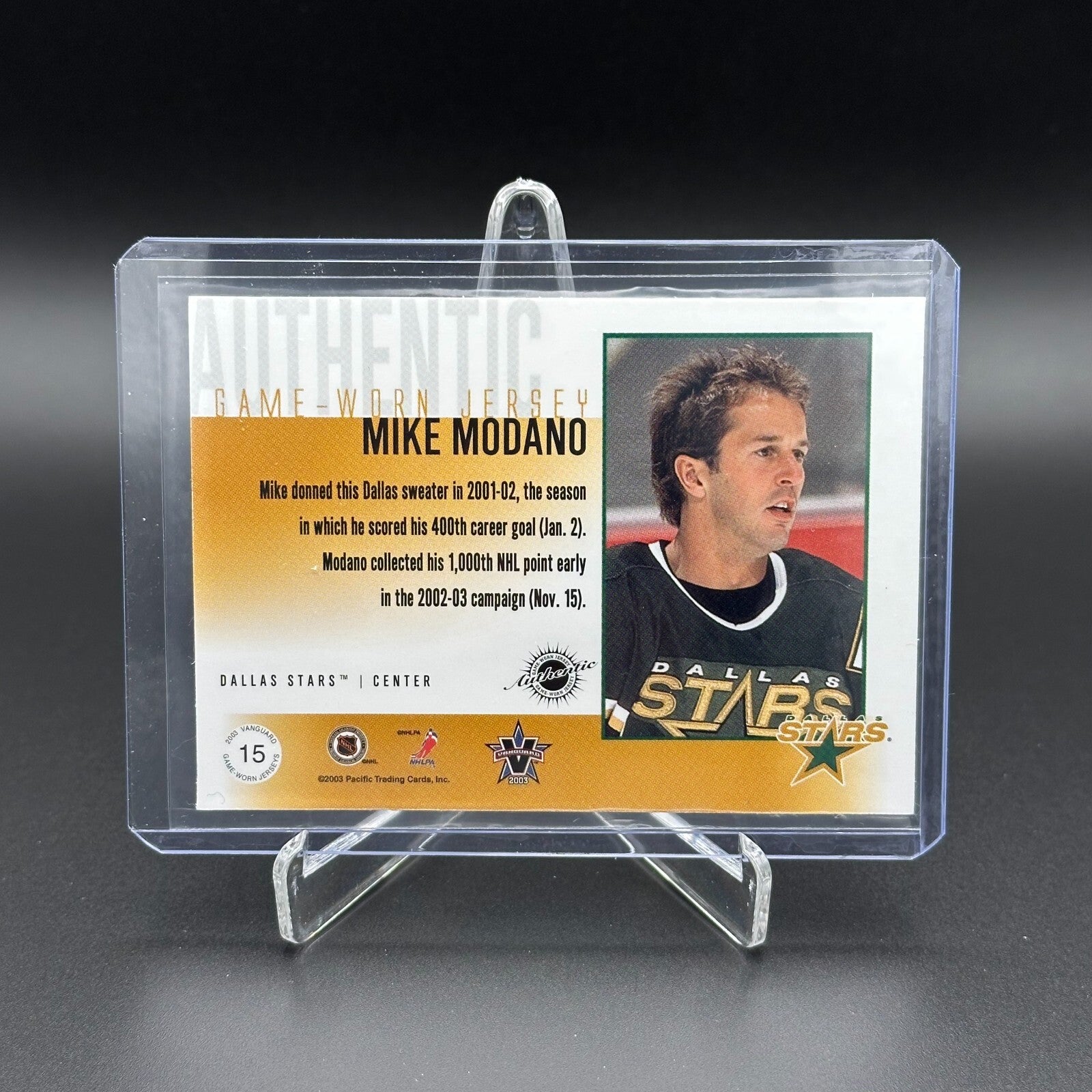 2002-03 Pacific Vanguard MIKE MODANO #15 Authentic Game-Worn Jersey 48/50
