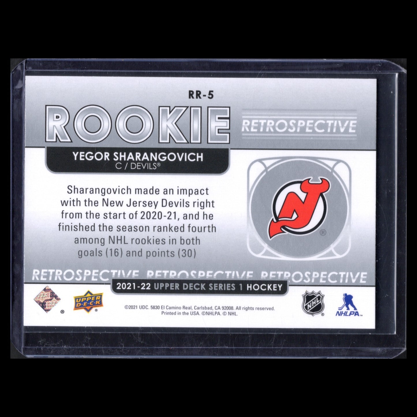 2021-22 UD Series 1 YEGOR SHARANGOVICH #RR-5 Rookie Retrospective - NJ Devils