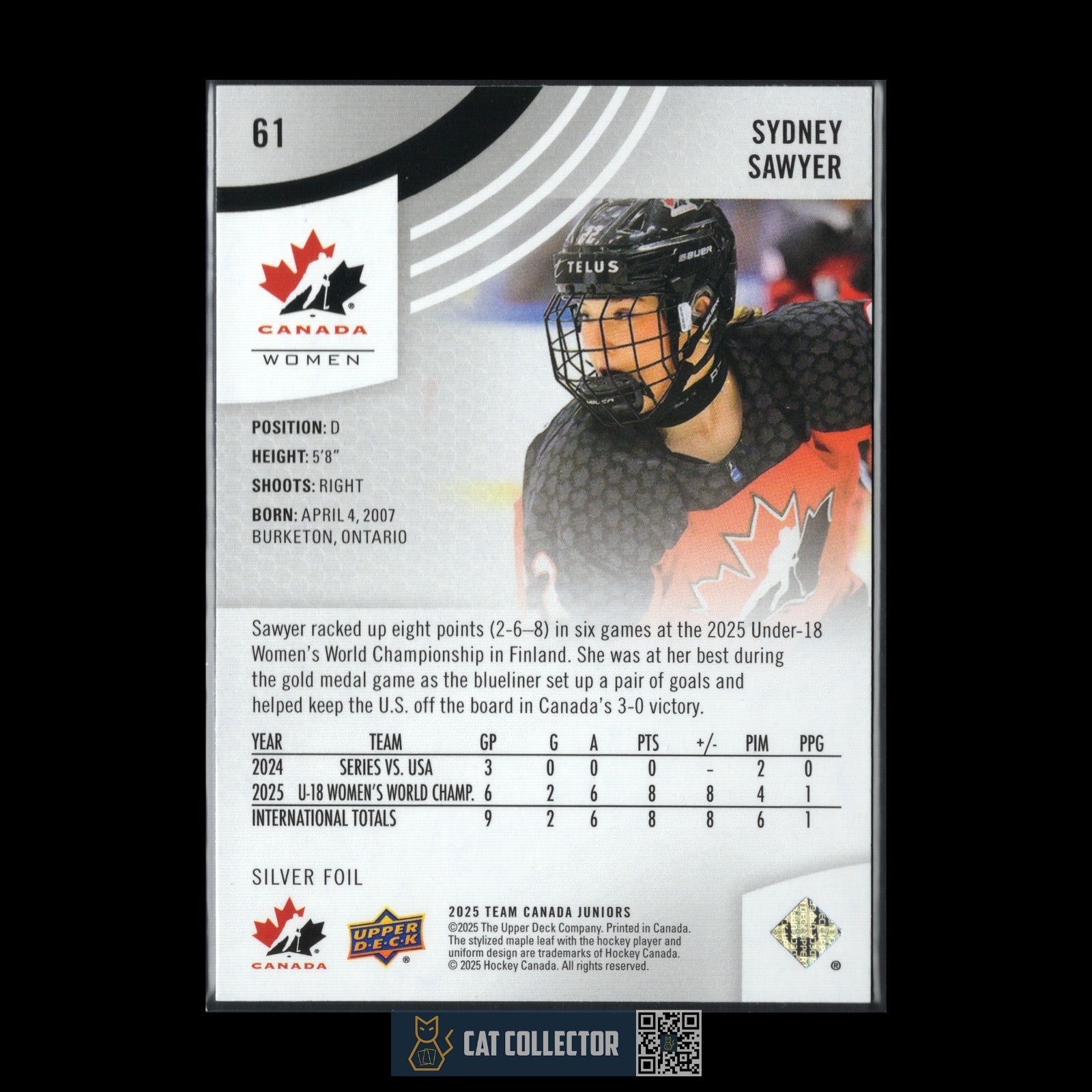 2025 Upper Deck Team Canada Women SYDNEY SAWYER #61 Silver foil