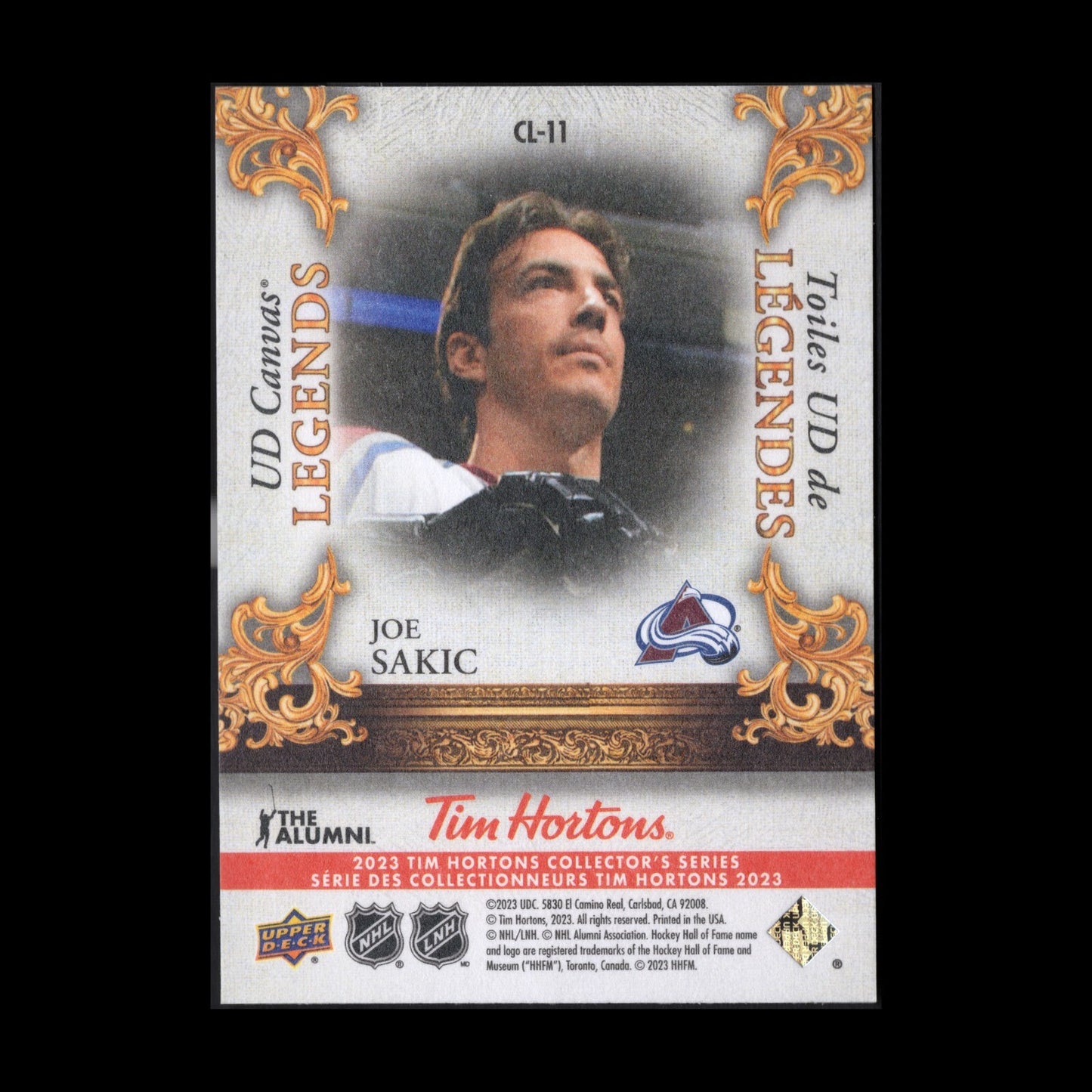 2023 UD Tim Hortons JOE SAKIC #CL-11 UD Canvas Legends - Colorado Avalanche