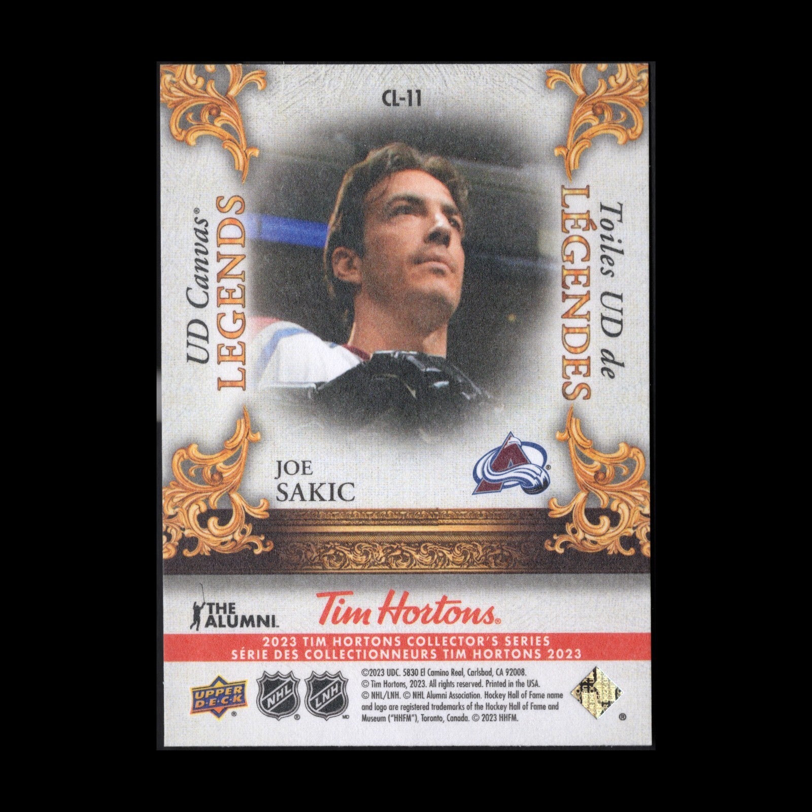 2023 UD Tim Hortons JOE SAKIC #CL-11 UD Canvas Legends - Colorado Avalanche