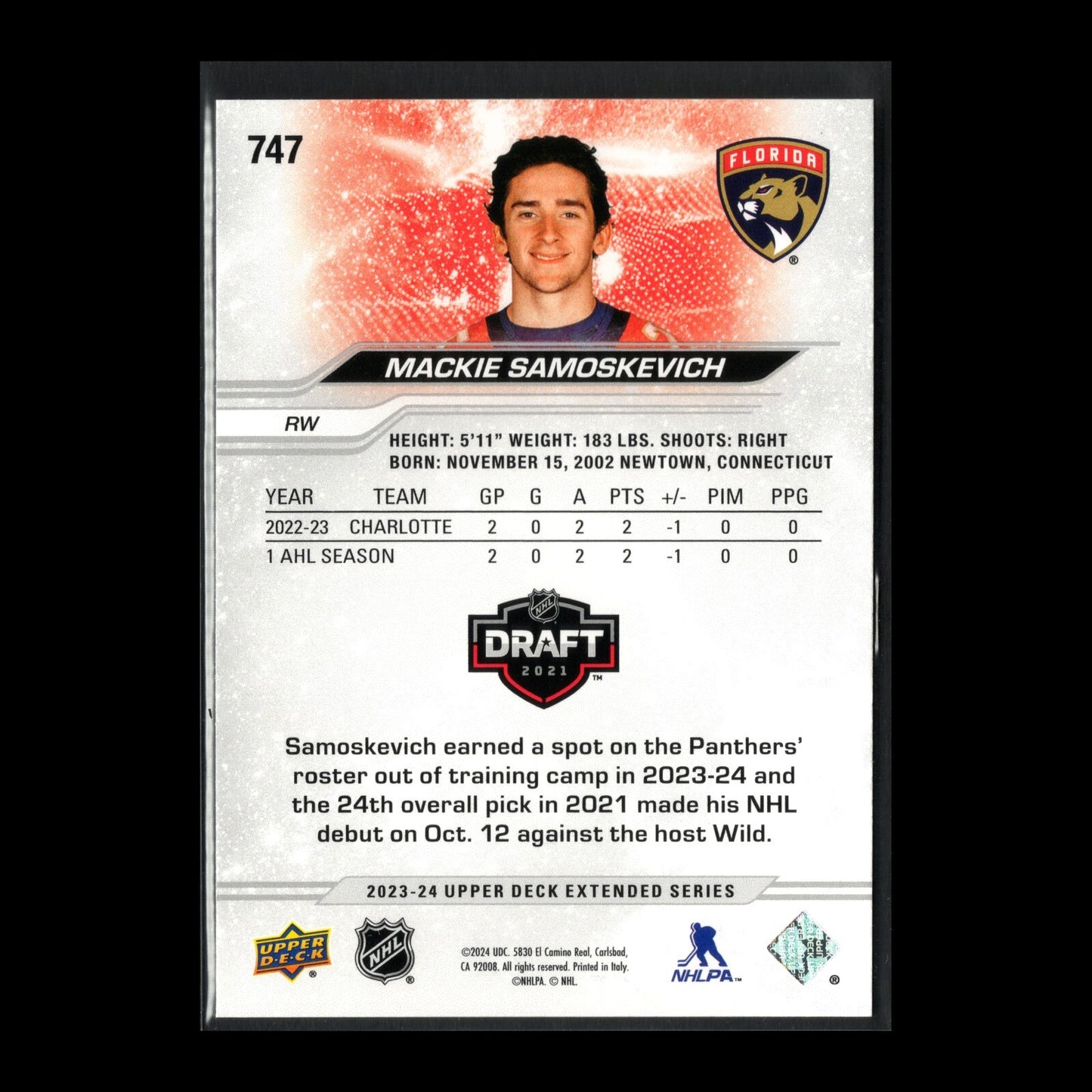 2023-24 UD Extended series MACKIE SAMOSKEVICH #747 1st Round Draft Rookie