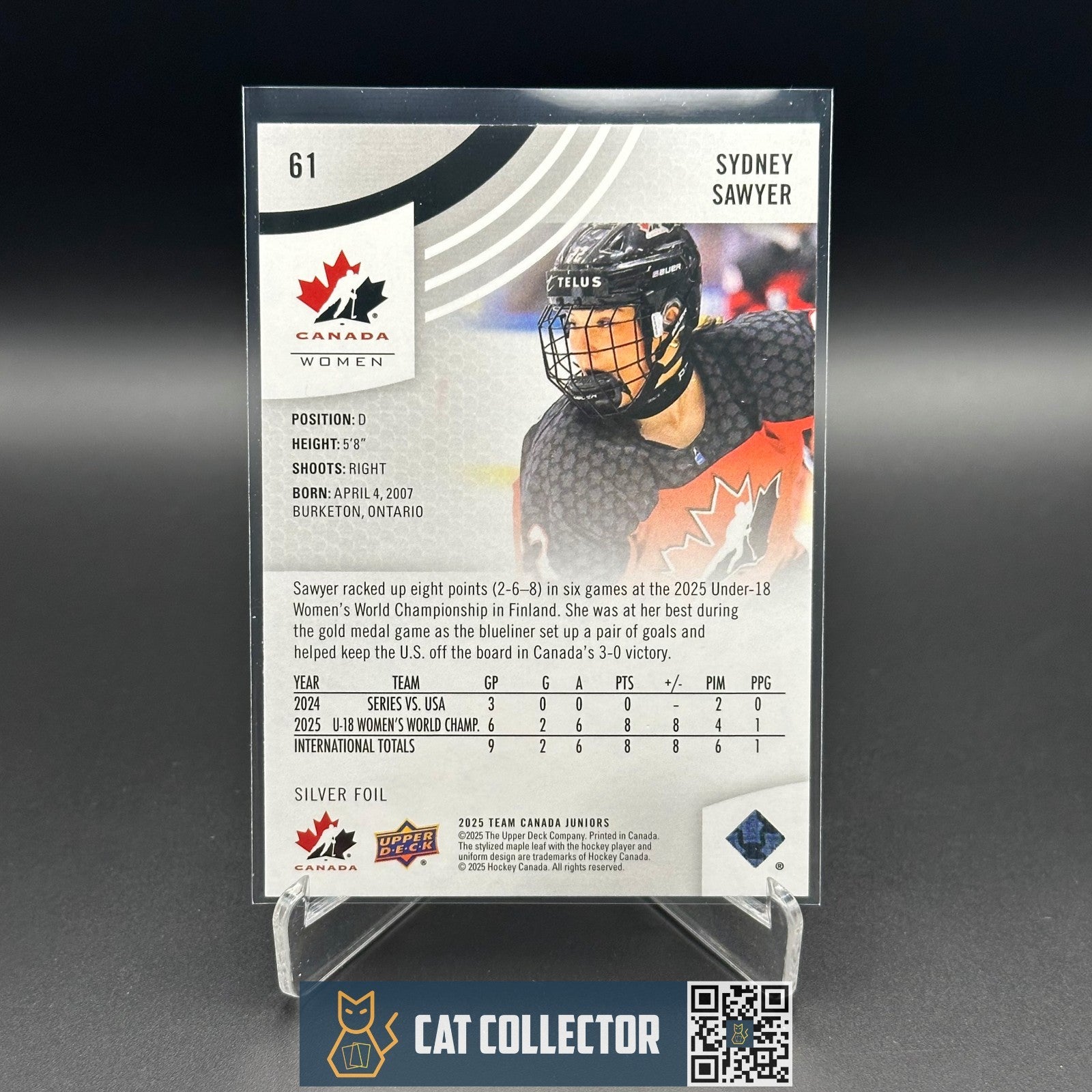 2025 Upper Deck Team Canada Women SYDNEY SAWYER #61 Silver foil