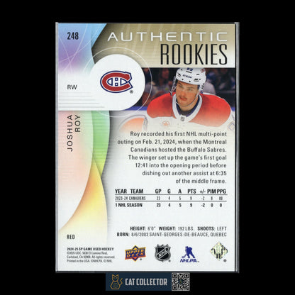 2024-25 UD SP Game Used JOSHUA ROY #248 Red RC Rookie - Montreal Canadiens