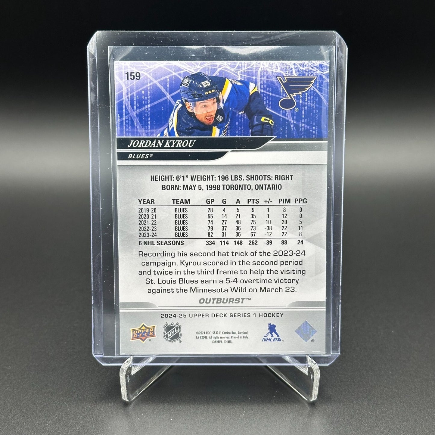 2024-25 UD Series 1 JORDAN KYROU #159 Outburst - St. Louis BLues (See images)