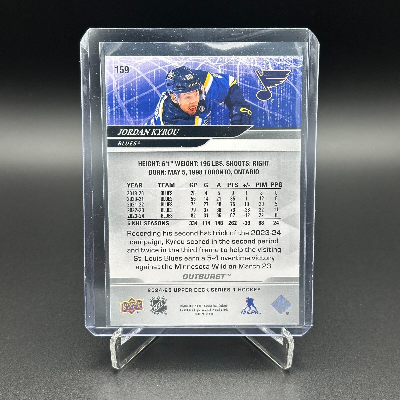 2024-25 UD Series 1 JORDAN KYROU #159 Outburst - St. Louis BLues (See images)