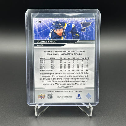 2024-25 UD Series 1 JORDAN KYROU #159 Outburst - St. Louis BLues (See images)