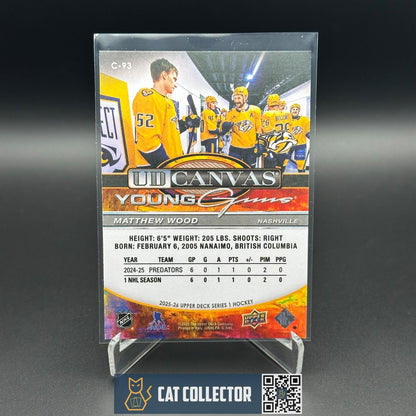 2025-26 UD Series 1 MATTHEW WOOD #C-93 UD Canvas Young Guns Rookie RC