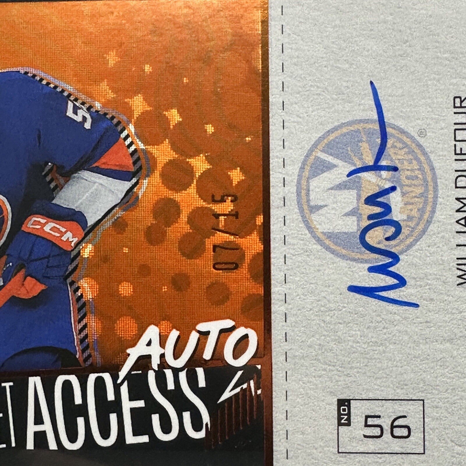 2023-24 UD Credentials WILLIAM DUFOUR #DTAAH-WD Debut Ticket Access AUTO /15