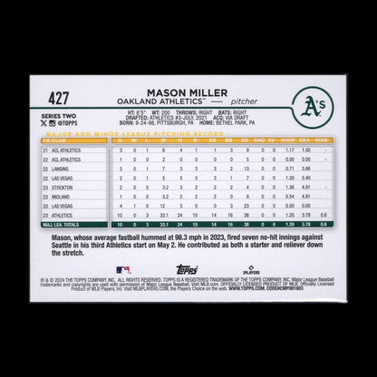2024 Topps Series 2 MASON MILLER #427 Holiday Parallel - Oakland Athletics