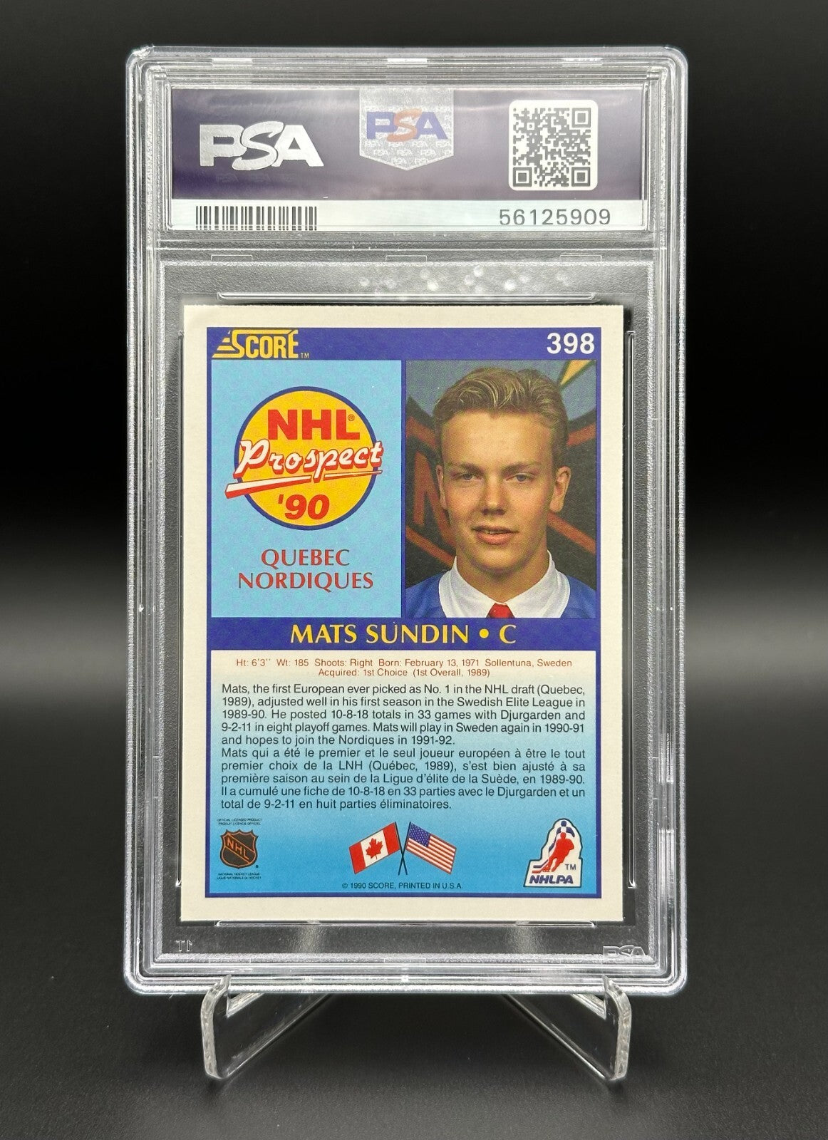 1990 Score MATS SUNDIN #398 Rookie RC PSA 8