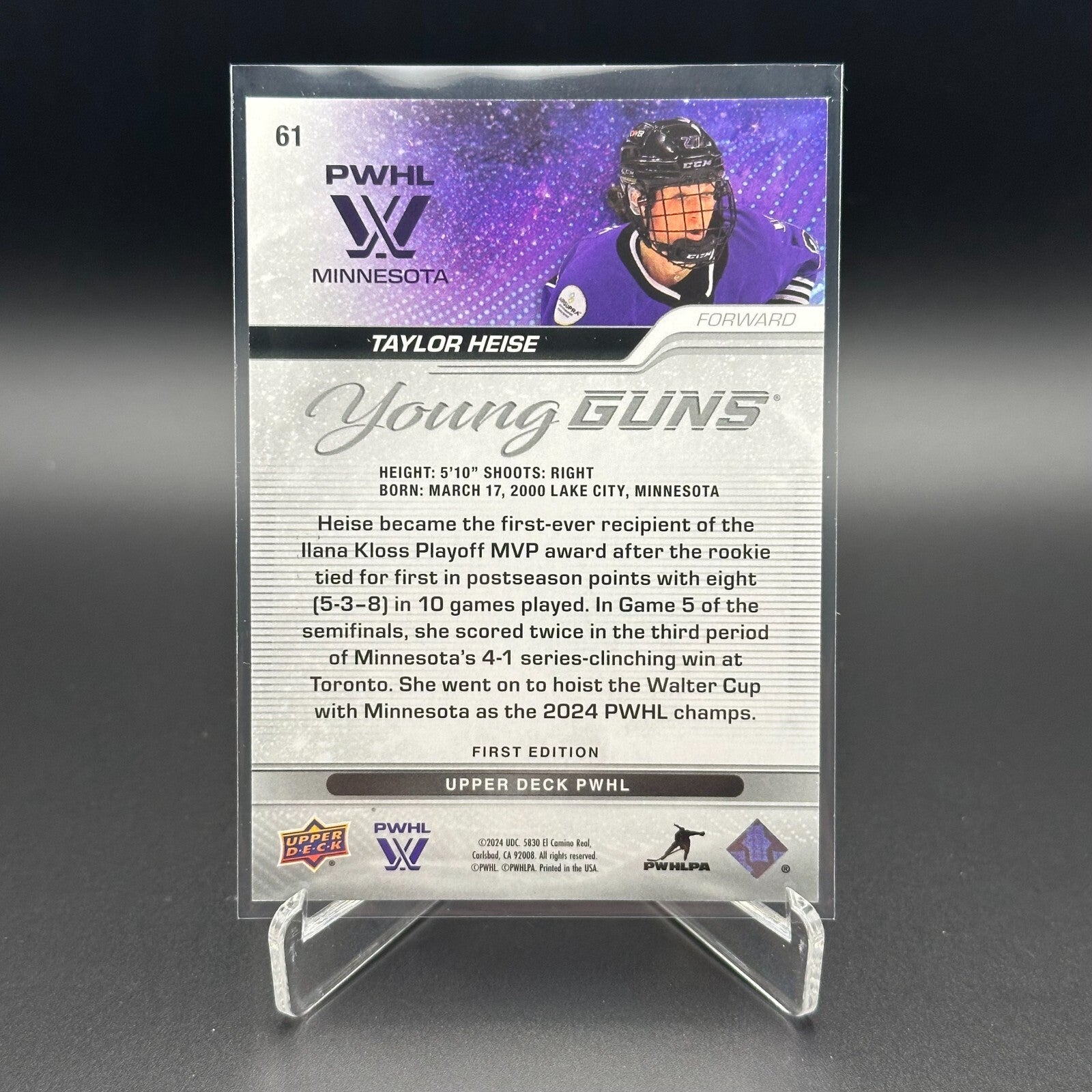 2024-25 UD PWHL TAYLOR HEISE #61 Young guns Deluxe /250 RC MVP - 1st Edition!