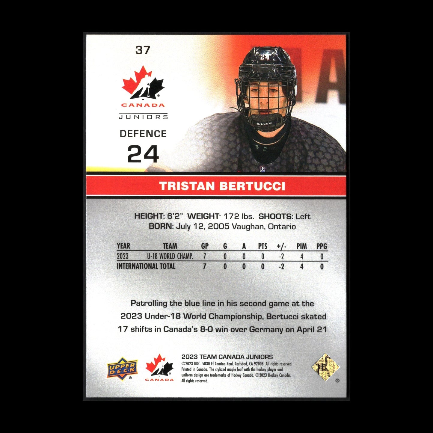 2023 Upper Deck Team Canada Juniors TRISTAN BERTUCCI #37