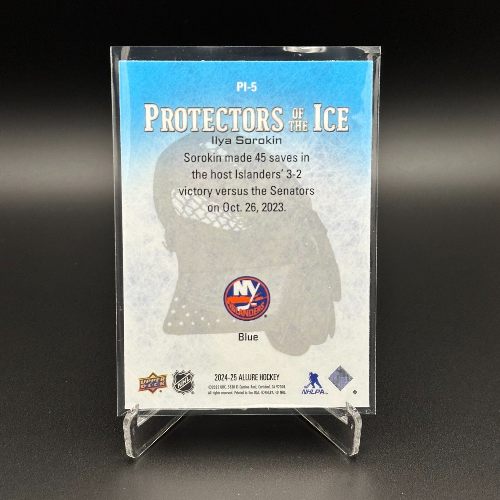 2024-25 UD Allure IGOR SOROKIN #PI-5 Protectors of the Ice Blue - NY Islanders