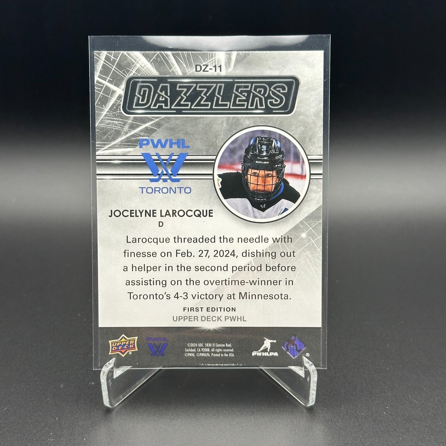 2024-25 UD PWHL JOCELYNE LAROCQUE #DZ-11 Dazzlers Blue - 1st EDITION!