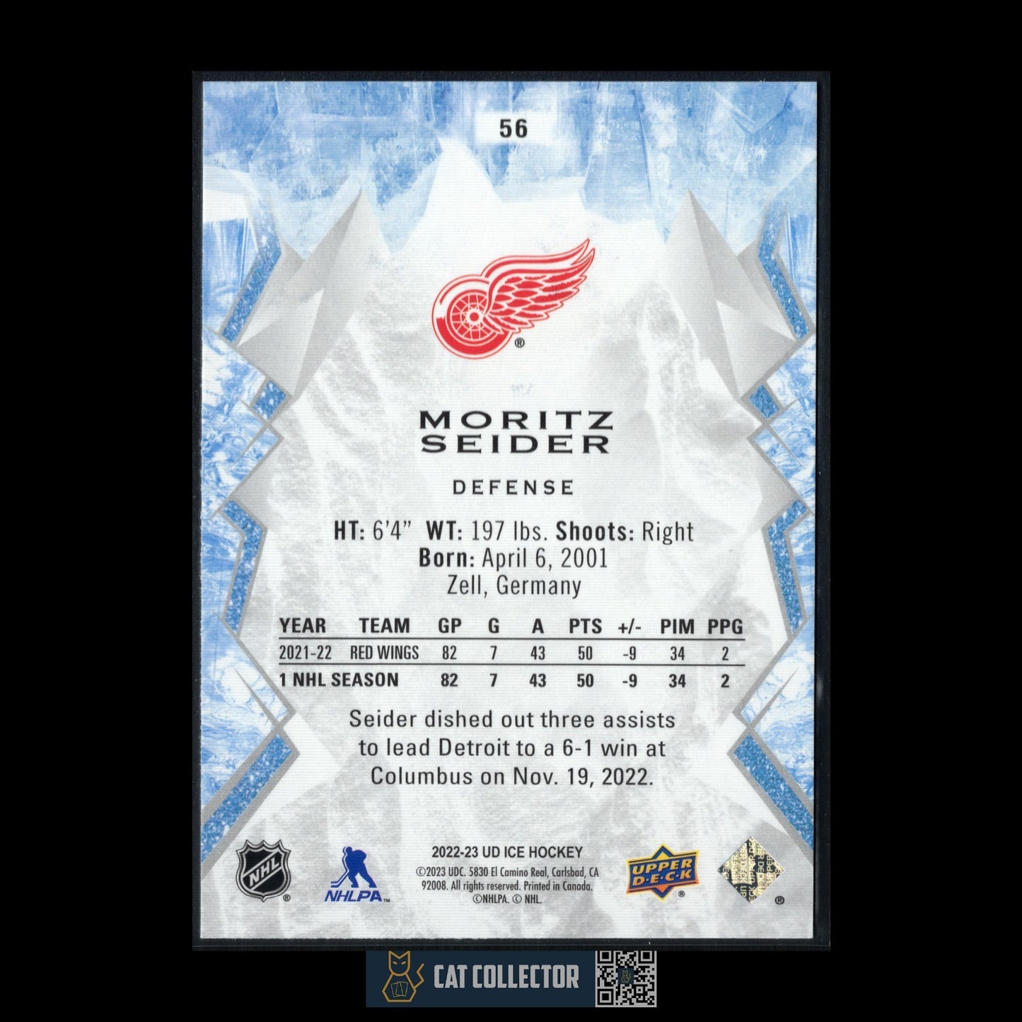 2022-23 UD Ice MORITZ SEIDER #56 Green - Detroit Red Wings