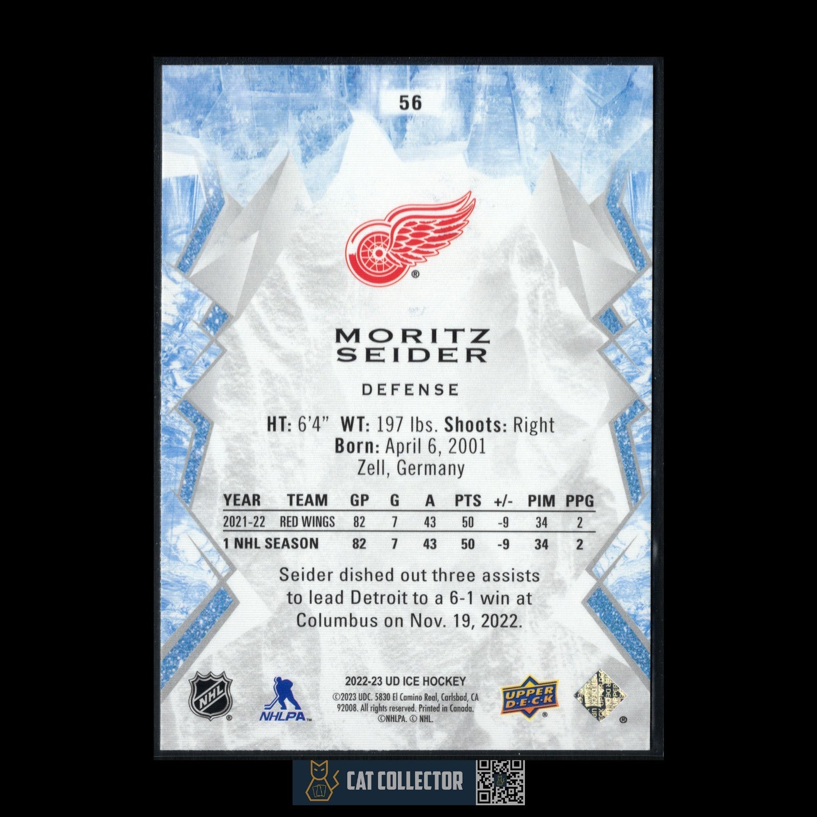 2022-23 UD Ice MORITZ SEIDER #56 Green - Detroit Red Wings