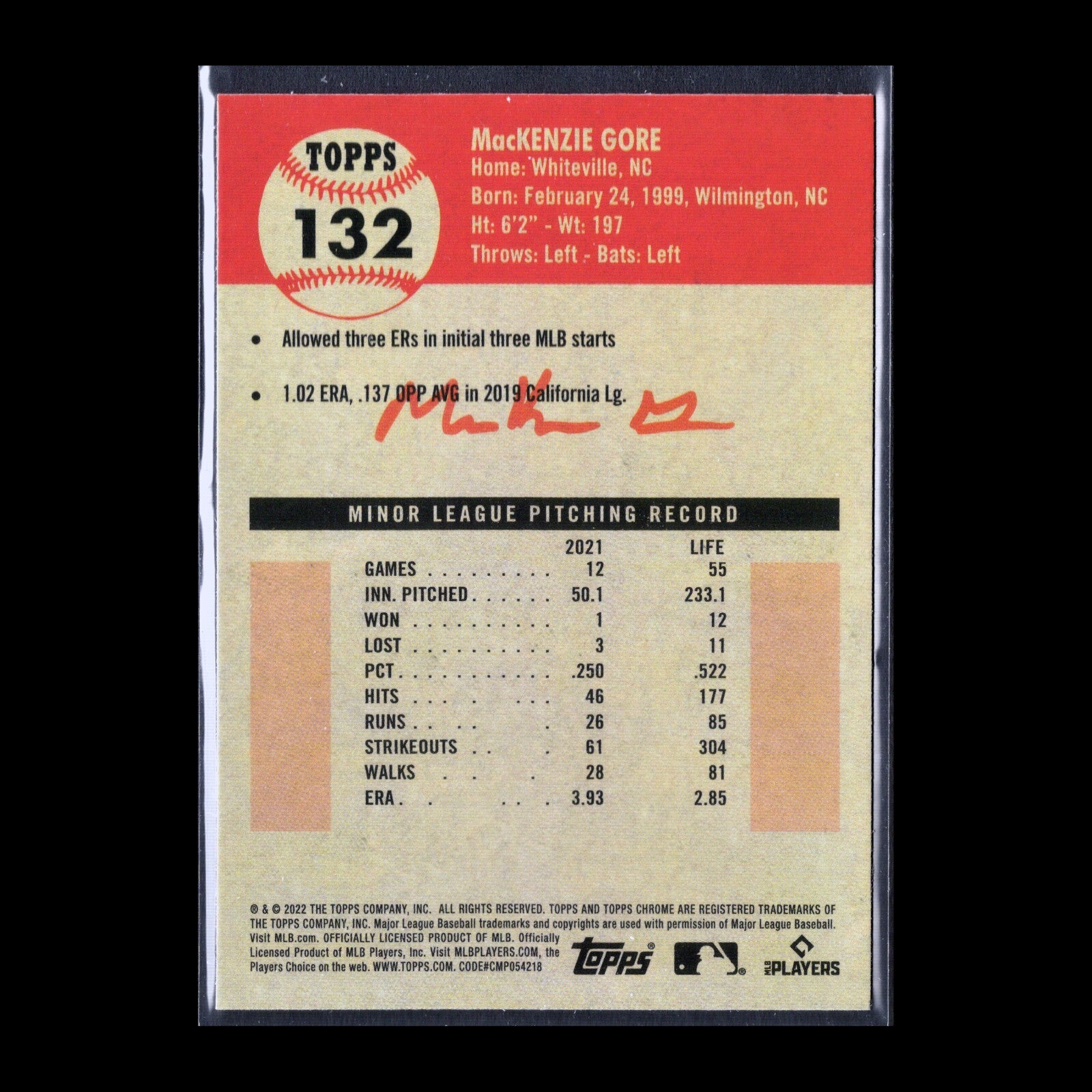 2022 Topps Chrome Platinum Anniversary MACKENZIE GORE #132 RC