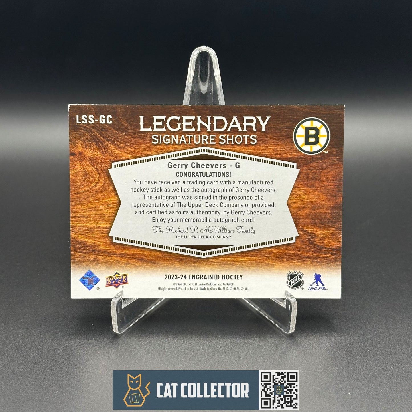 2023-24 UD Engrained GERRY CHEEVERS #LSS-GC Legendary Signature Shots 08/10