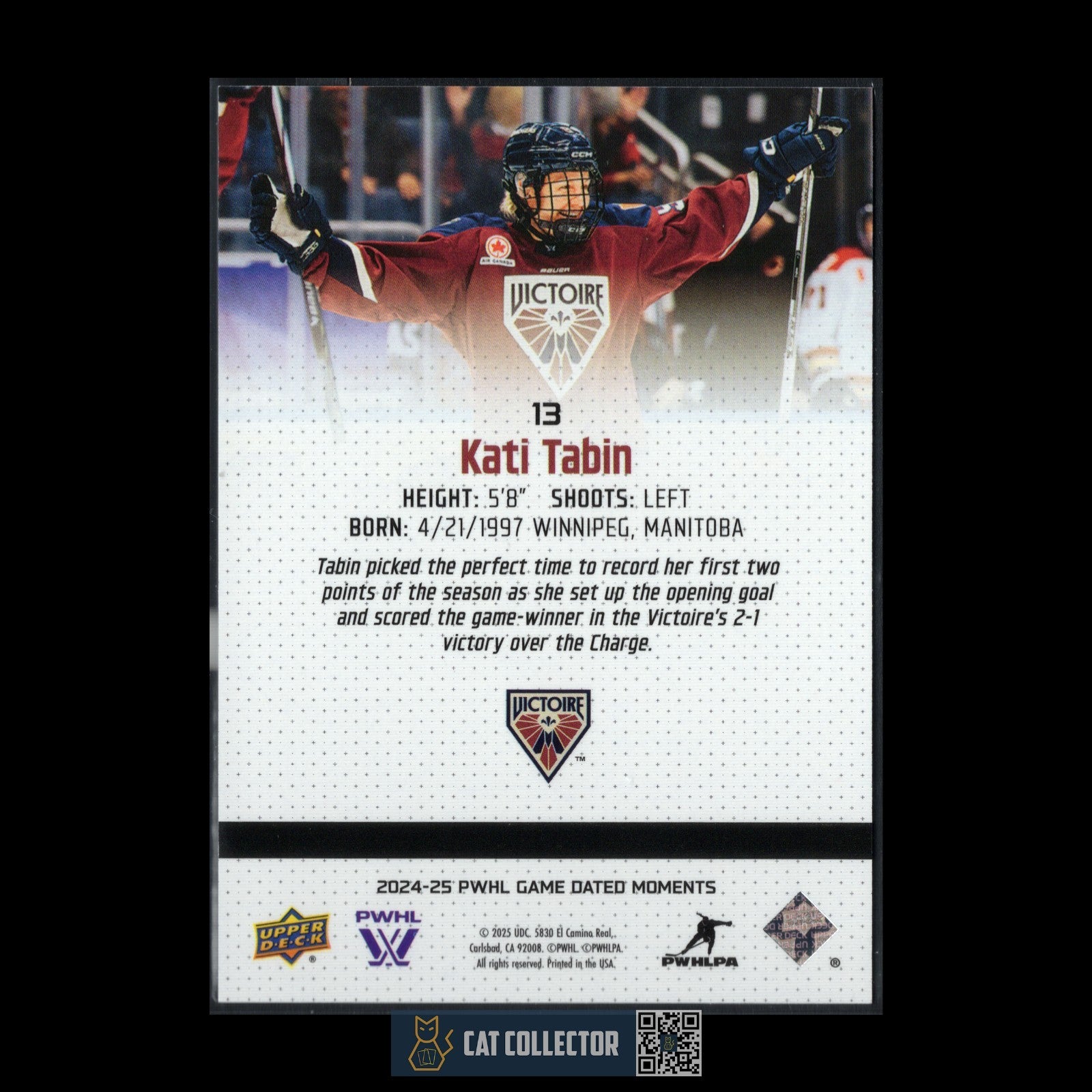 2024-25 UD PWHL Game Dated Moments KATI TABIN #13 ONLINE EXCUSIVE!