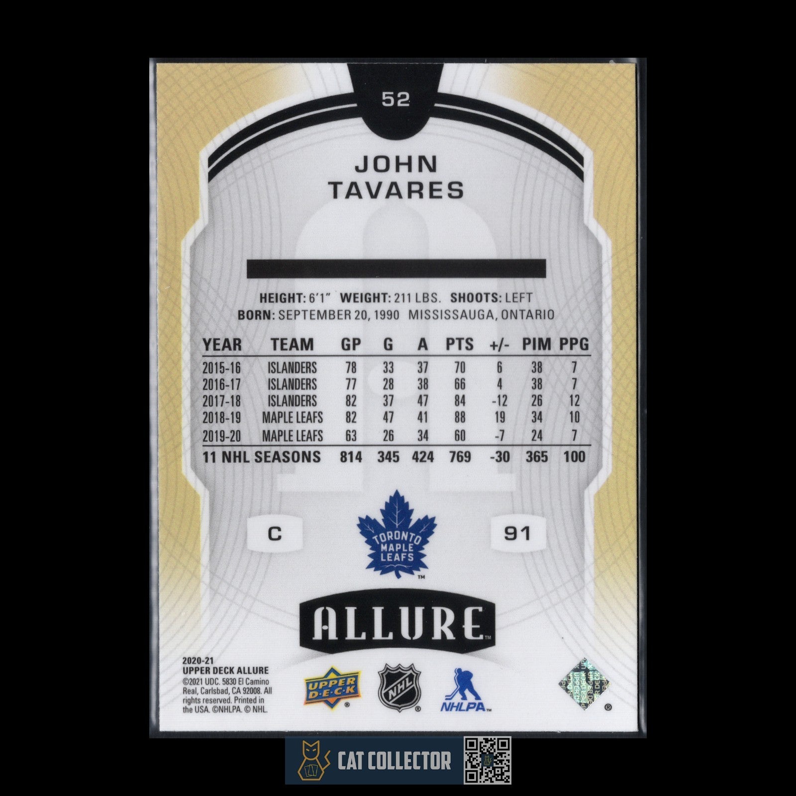 2020-21 UD Allure JOHN TAVARES #52 NHL 2005 Shield
