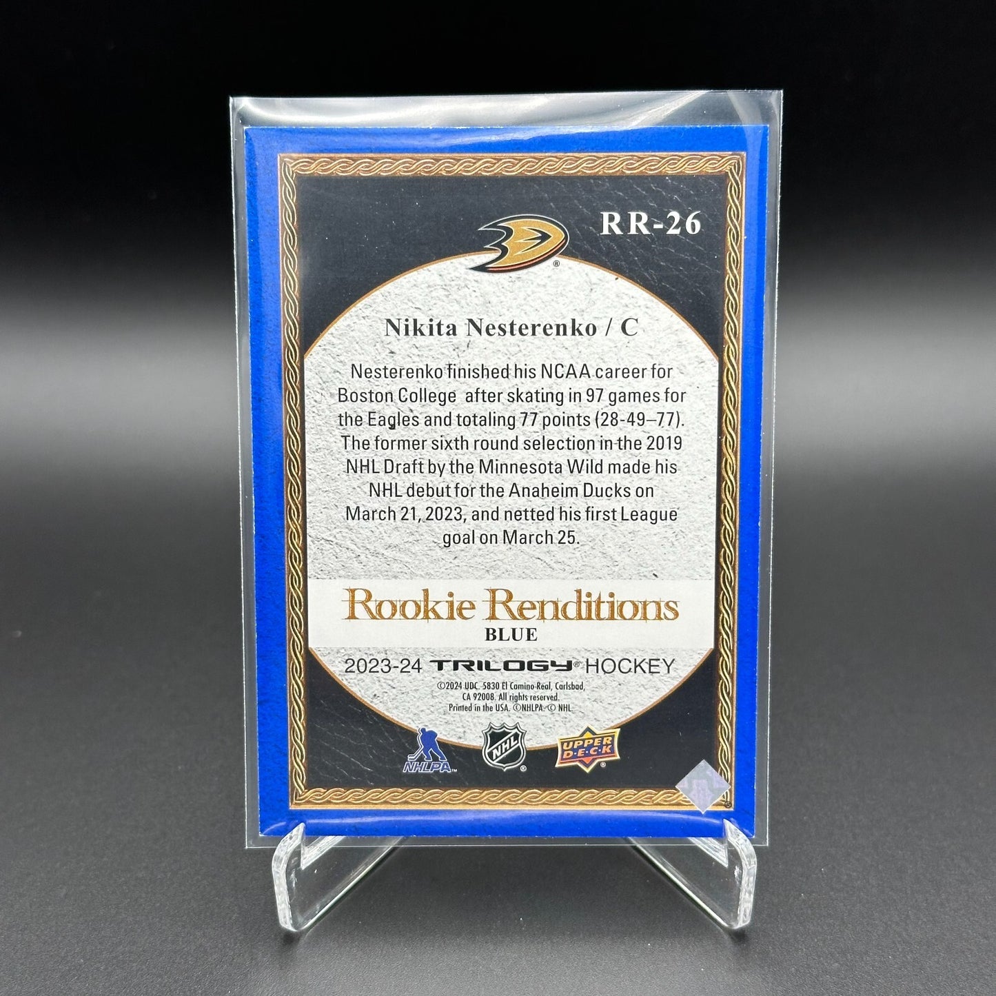 2023-24 UD Trilogy NIKITA NESTERENKO #RR-26 Rookie Renditions Blue /499