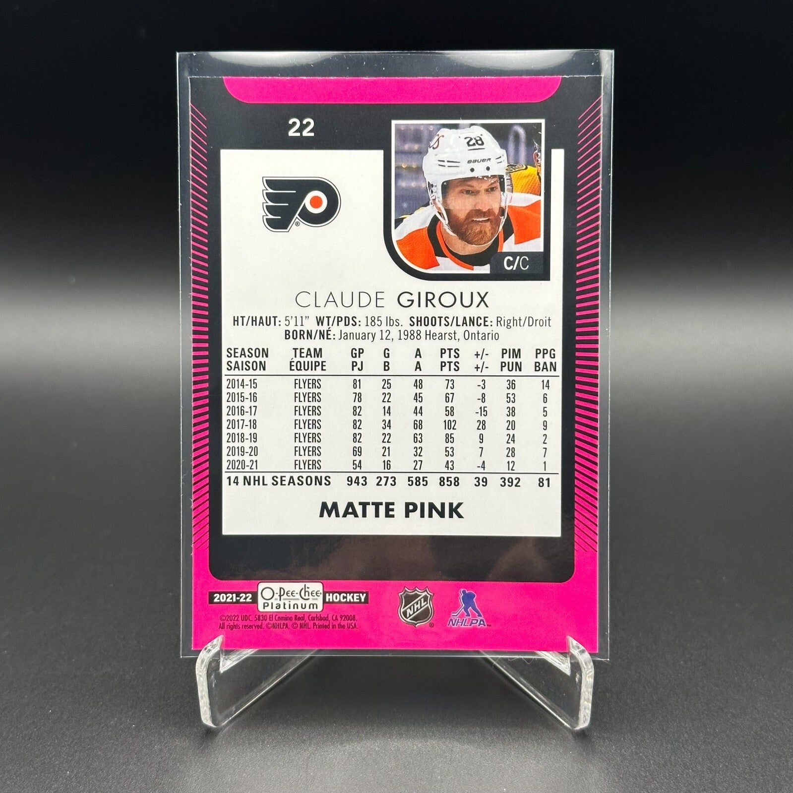 2021-22 O-Pee-Chee Platinum CLAUDE GIROUX #22 Matte Pink