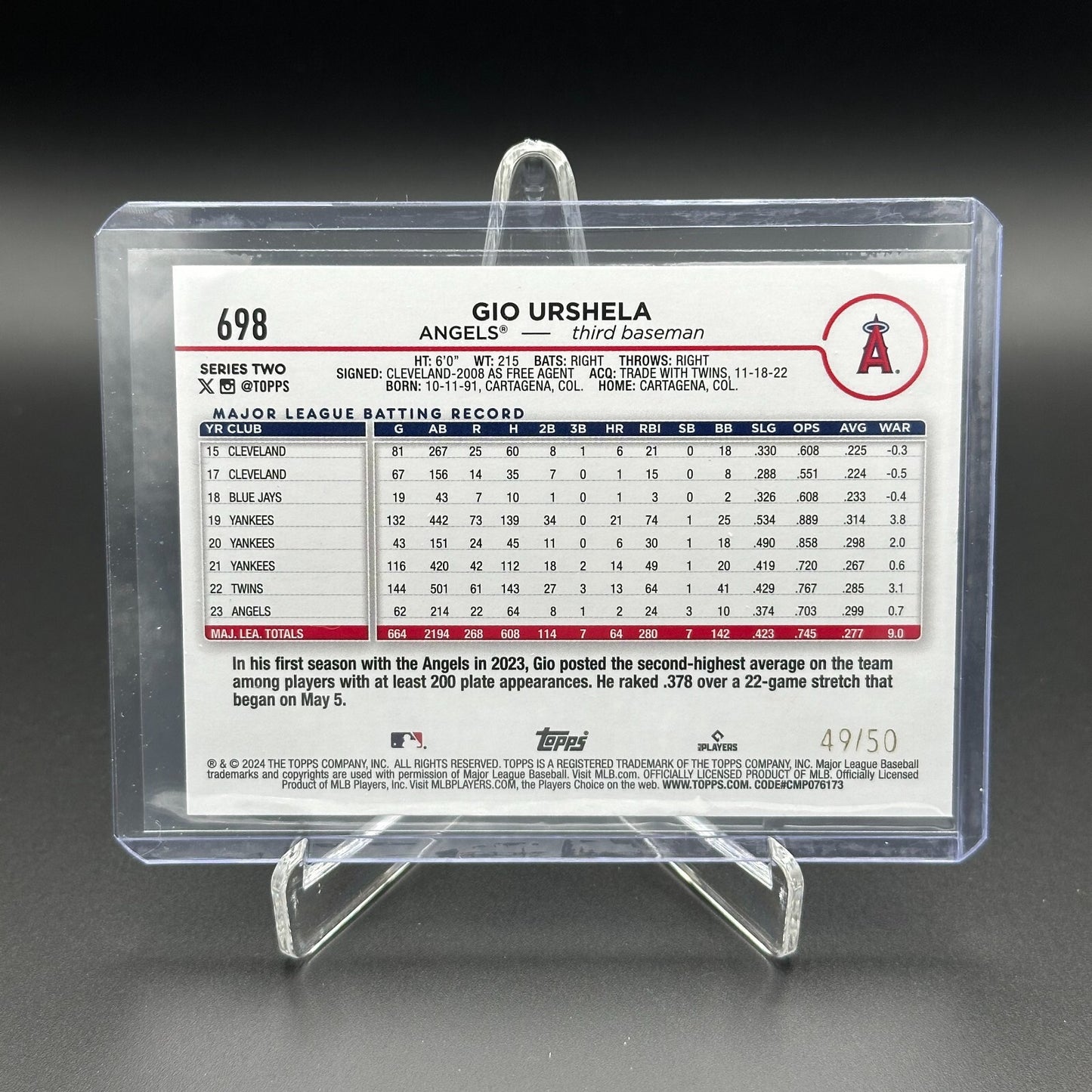 2024 Topps Series 2 GIO URSCHELA #698 Yellow crackle foil /50 - LA Angels