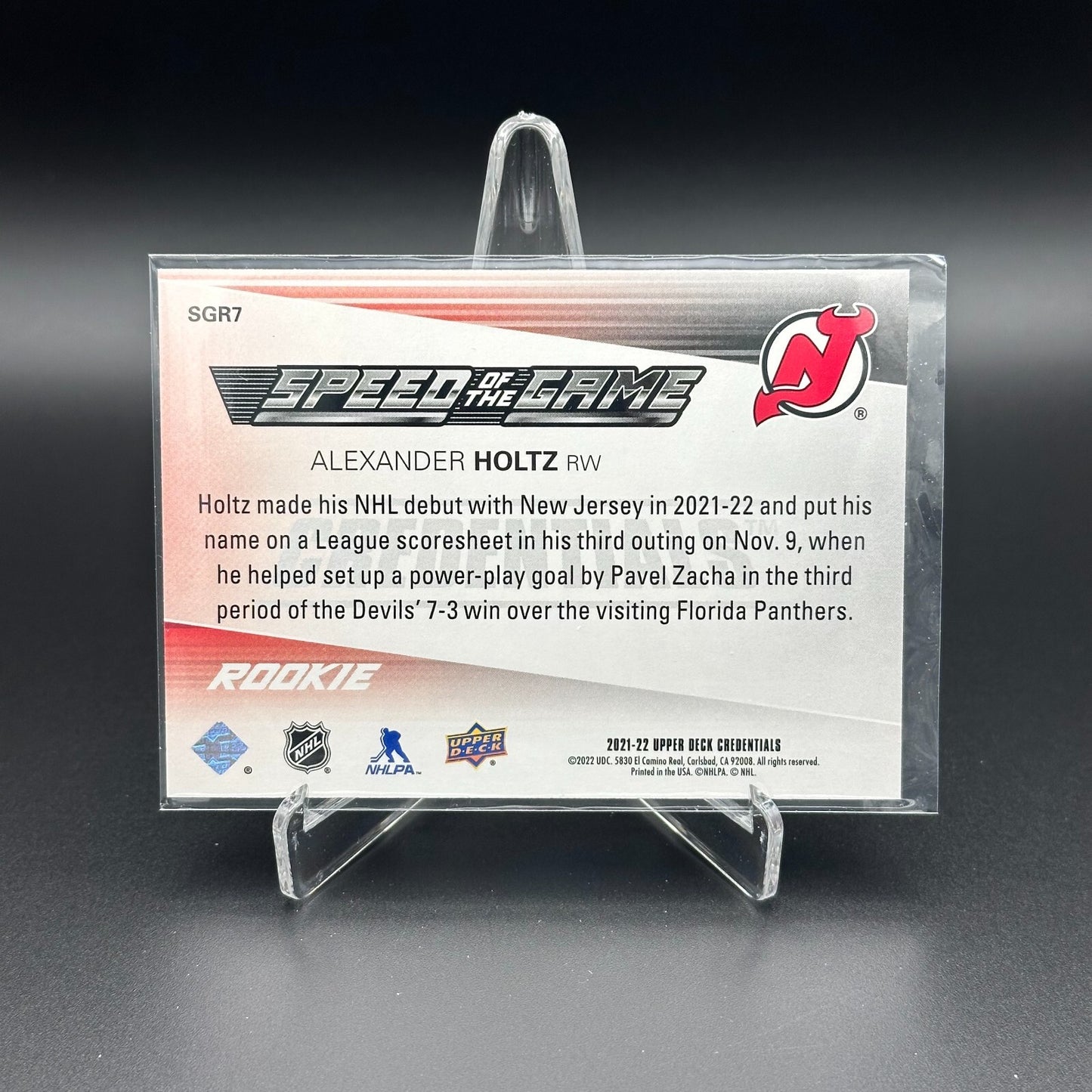 2021-22 UD Credentials ALEXANDER HOLTZ #SGR7 Speed of the Game RC