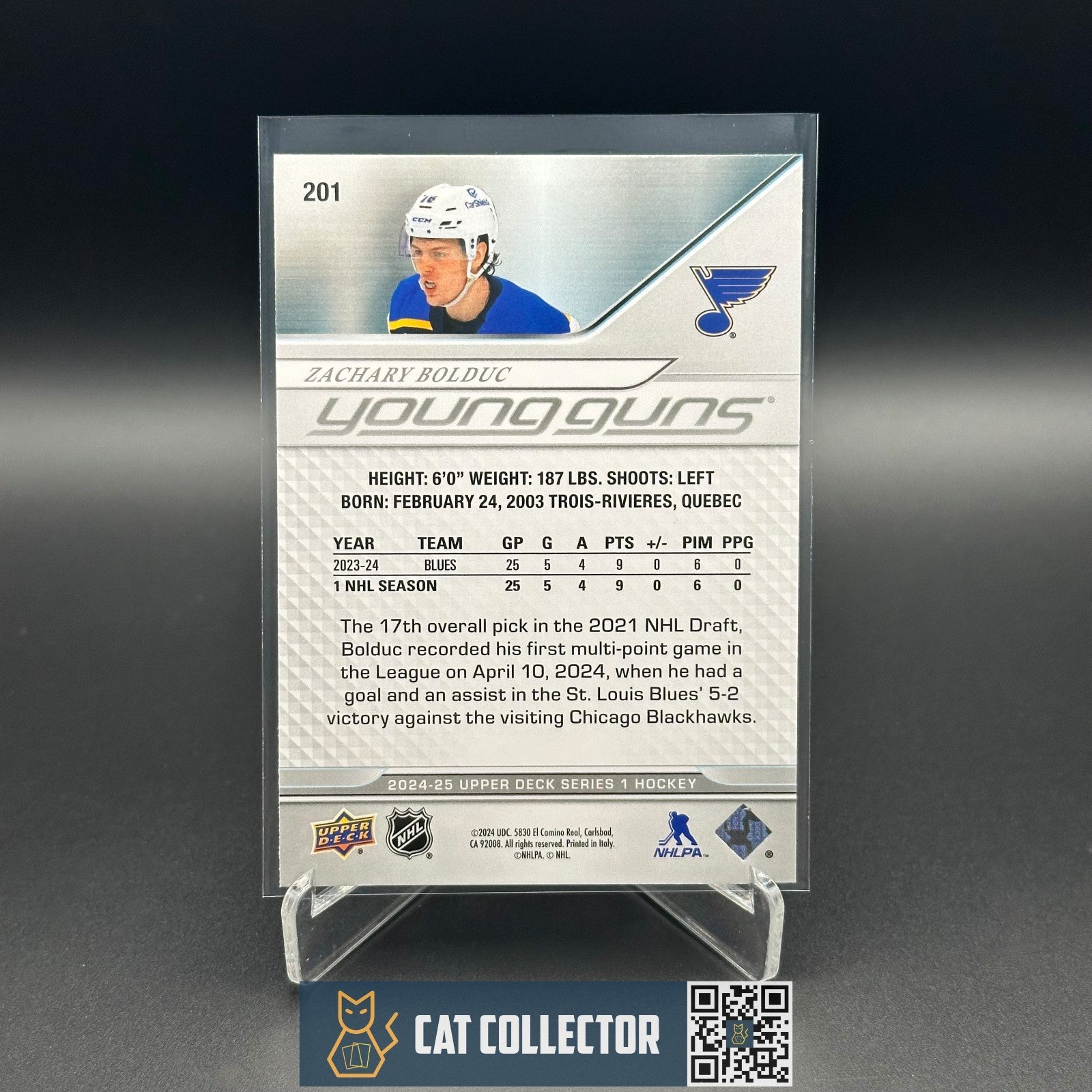 2024-25 UD Series 1 ZACHARY BOLDUC #201 Young guns RC