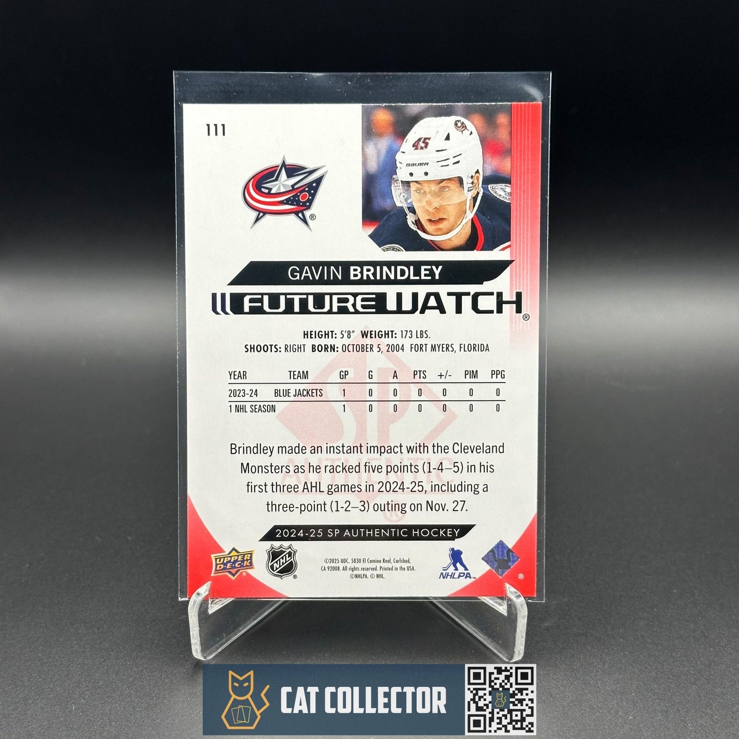 2024-25 UD SP Authentic GAVIN BRINDLEY #111 Future Watch Limited Red RC
