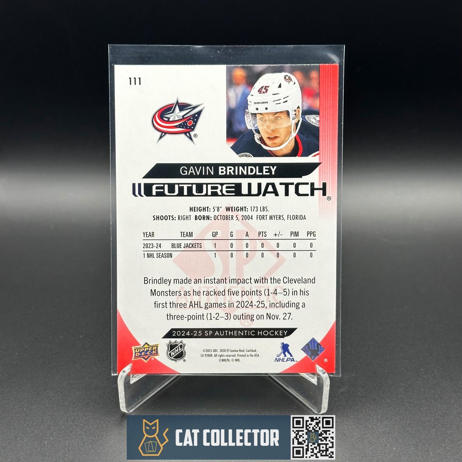 2024-25 UD SP Authentic GAVIN BRINDLEY #111 Future Watch Limited Red RC