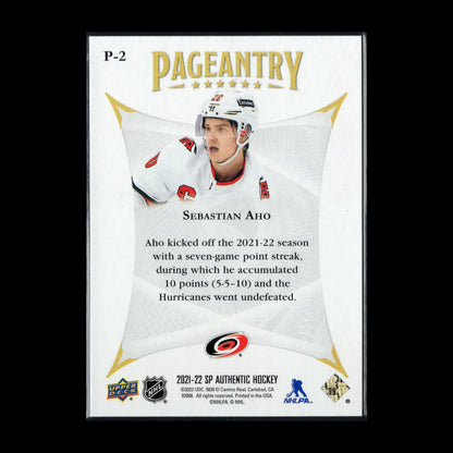 2021-22 UD SP Authentic SEBASTIAN AHO #P-2 Pageantry - Carolina Hurricanes