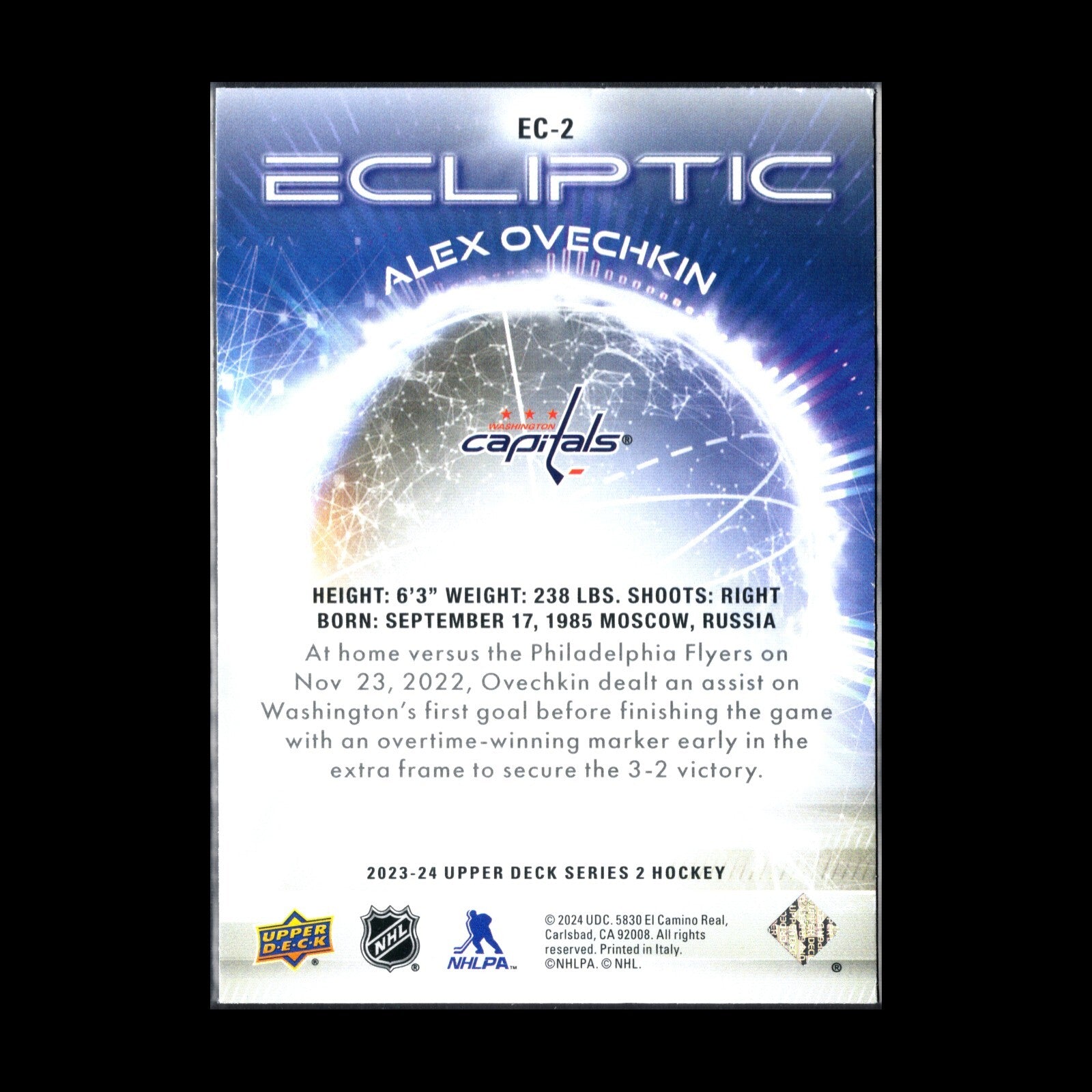 2023-24 UD Series 2 ALEX OVECHKIN #EC-2 Ecliptic - Washington Capitals
